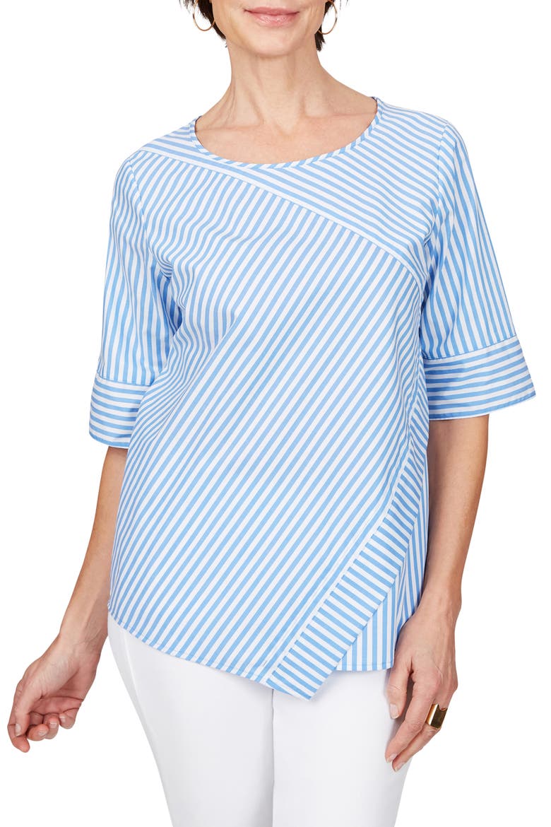 Koralie Twill Stripe Wrinkle Free Top, Main, color, MALIBU BLUE