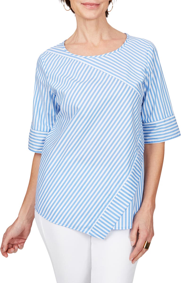 Foxcroft Koralie Twill Stripe Wrinkle Free Top, Main, color,
