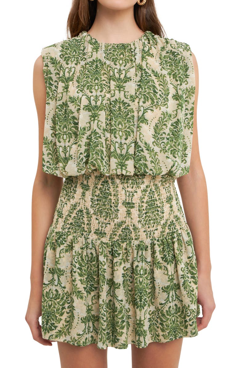 Free the Roses Baroque Smocked Waist Chiffon Minidress, Alternate, color, 