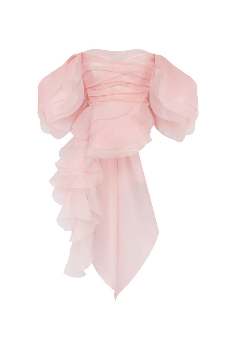 Off-Shoulder Organza Formal Occasion Blouse with Ruffles, Alternate, color, Misty Rose