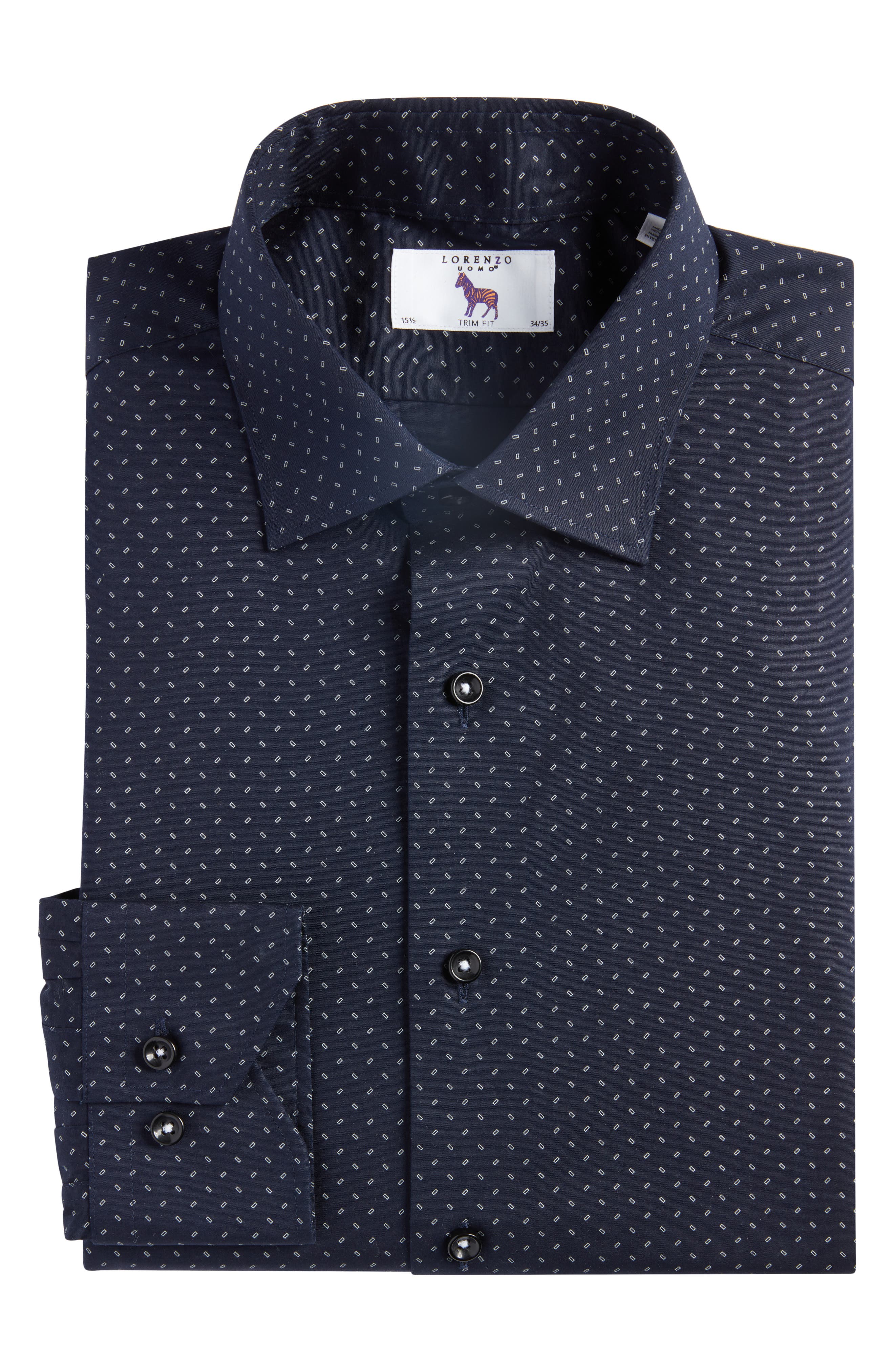 dark blue dress shirt with white dots Navy Blue Shirt with White Polka Dots