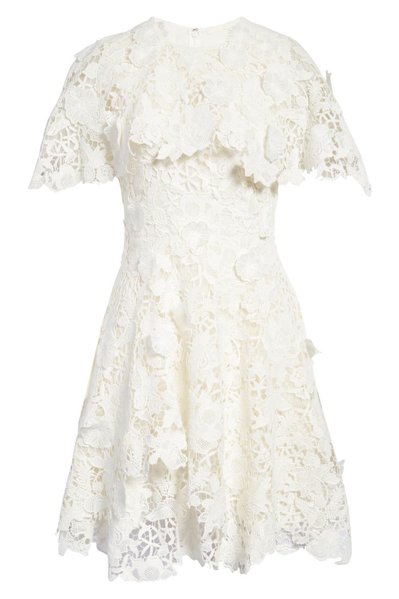 Floral Guipure Lace Cape Overlay Minidress, Alternate, color, CHALK