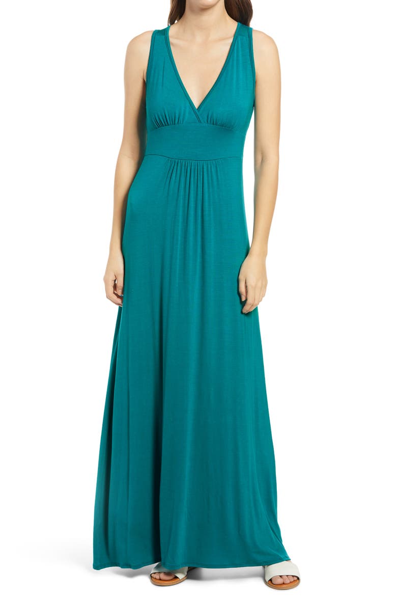 V-Neck Jersey Maxi Dress, Main, color, JADE