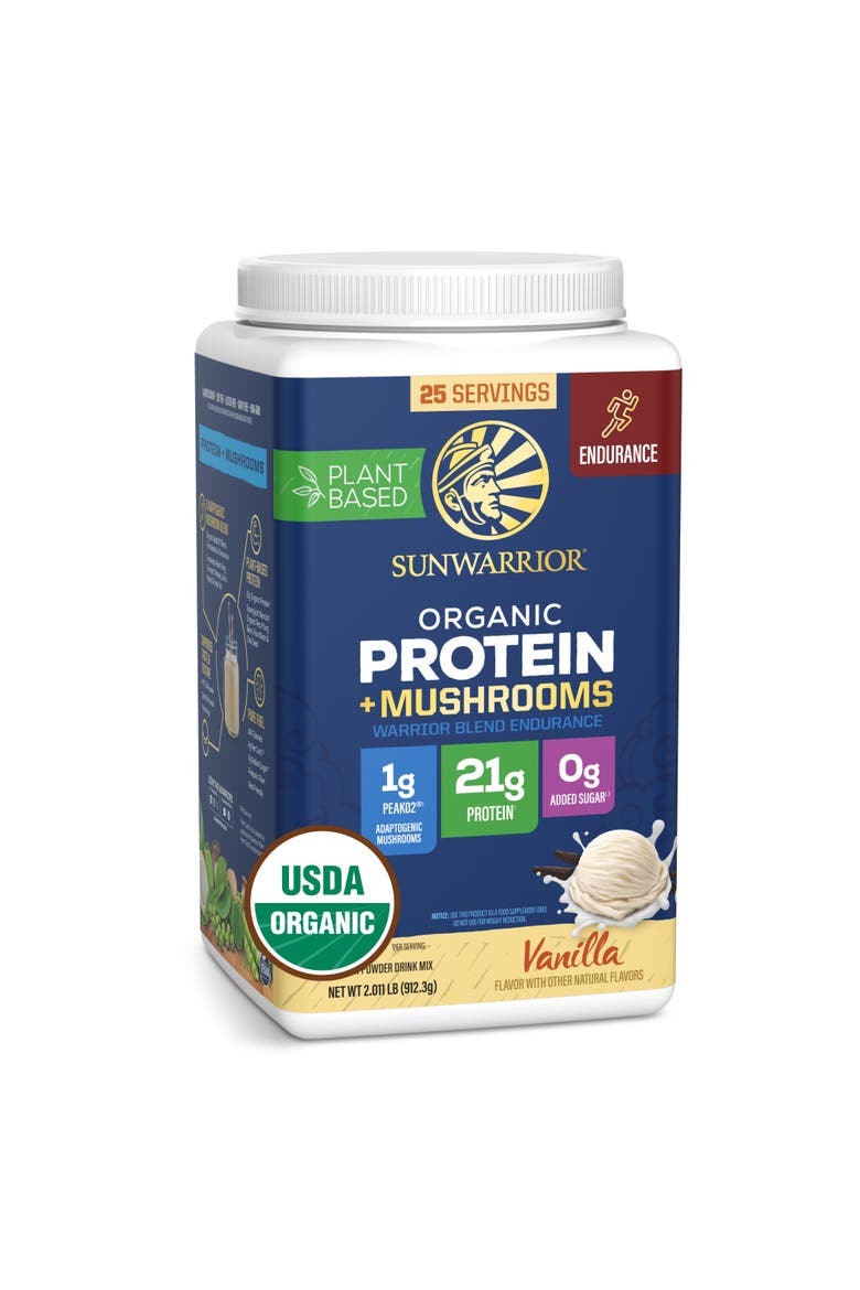 Organic Warrior Blend Endurance + Mushroom Protein Powder, Vanilla, 912.33g Tub, Main, color, No Color