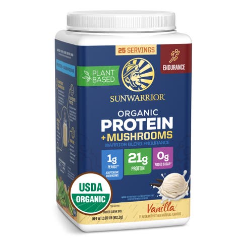 Organic Warrior Blend Endurance + Mushroom Protein Powder, Vanilla, 912.33g Tub