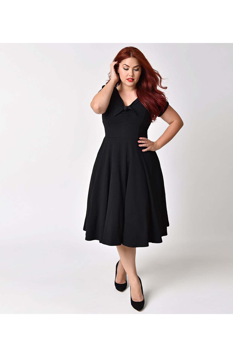 Unique Vintage Plus Size Natalie Swing Dress, Main, color, Black Solid