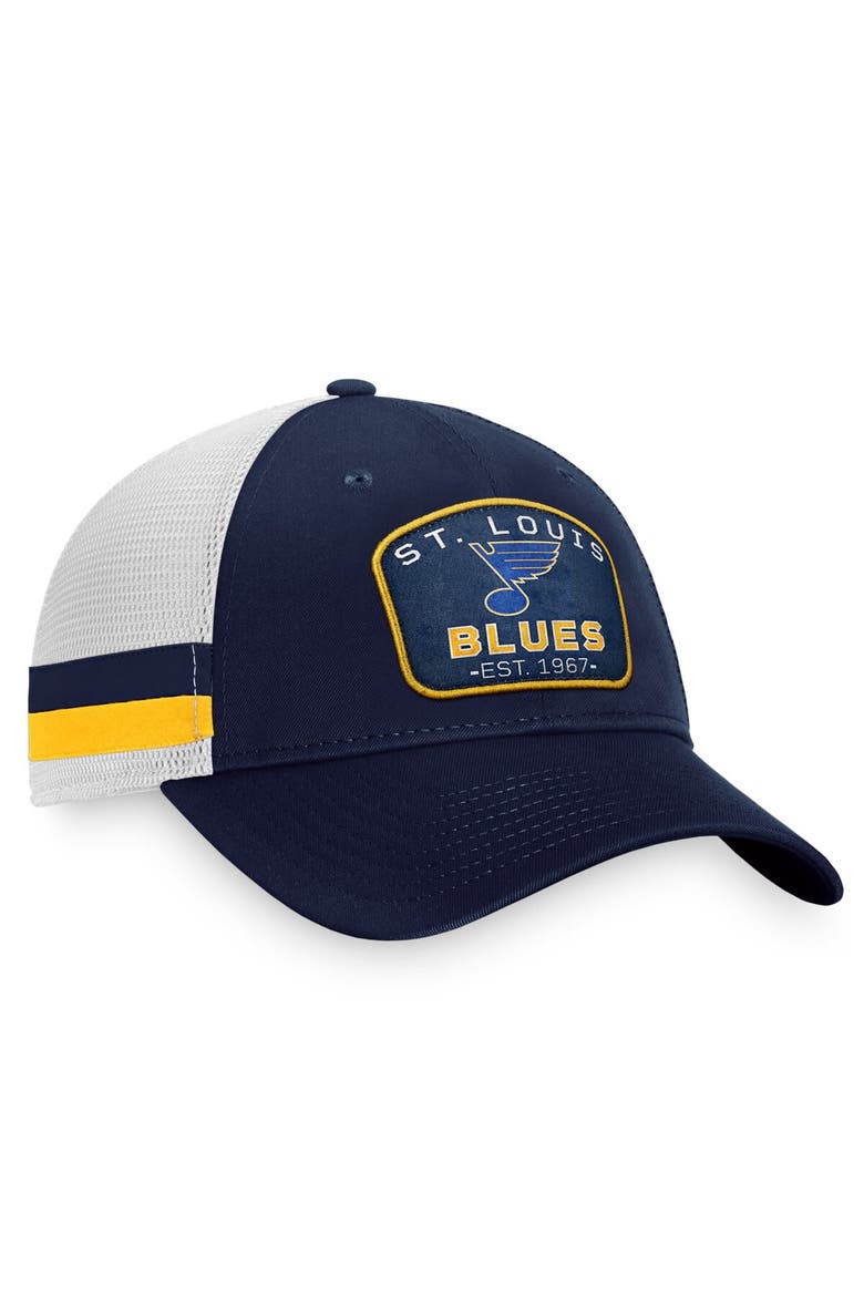 Men's Fanatics Branded Navy/White St. Louis Blues Fundamental Striped Trucker Adjustable Hat, Alternate, color, Navy