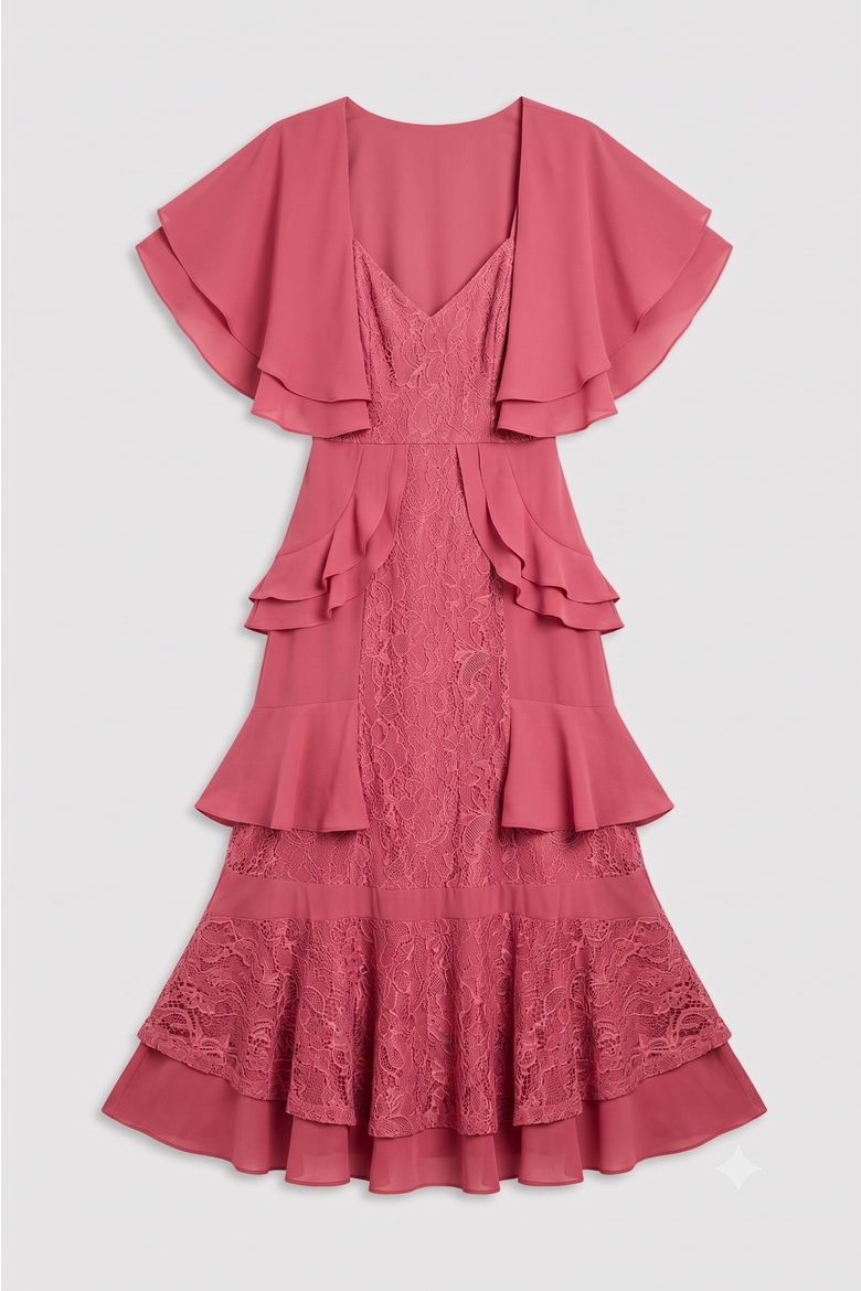 Lace Panel Ruffle Maxi Dress, Alternate, color, Desert Rose