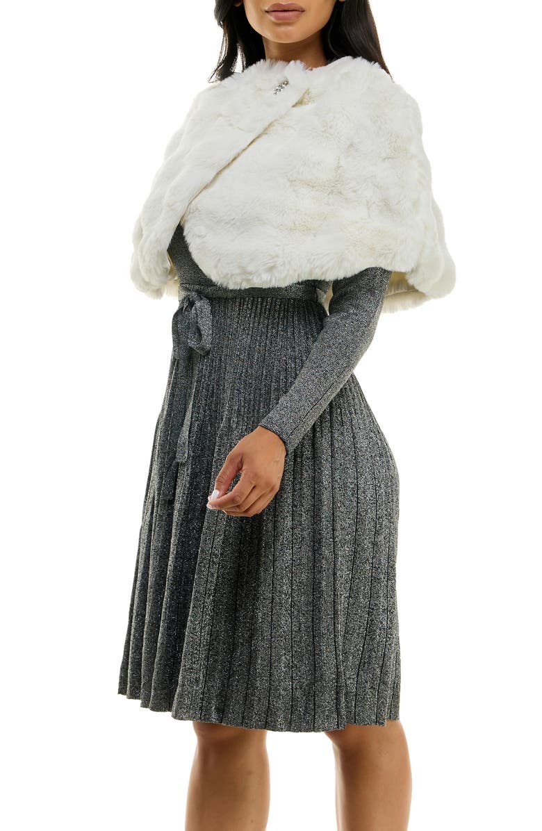 Nina Leonard Faux Fur Wrap Capelet, Alternate, color, Ivory