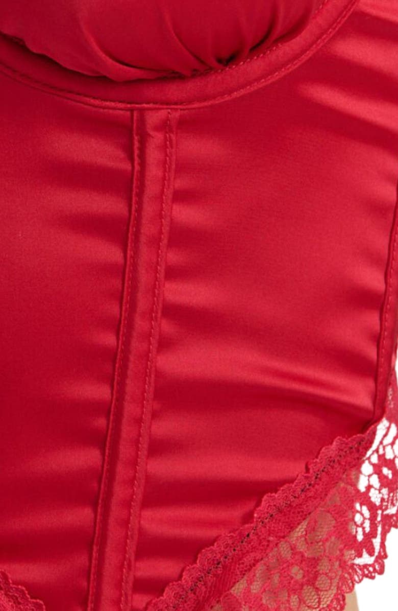 Kat The Label Amelie Lace & Satin Bustier, Alternate, color, Red