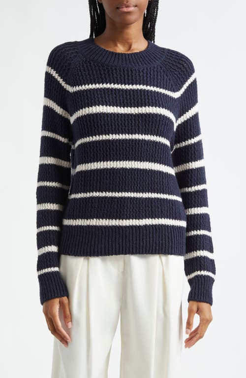 Vince Rib Stripe Crewneck Sweater In Navy/pampas