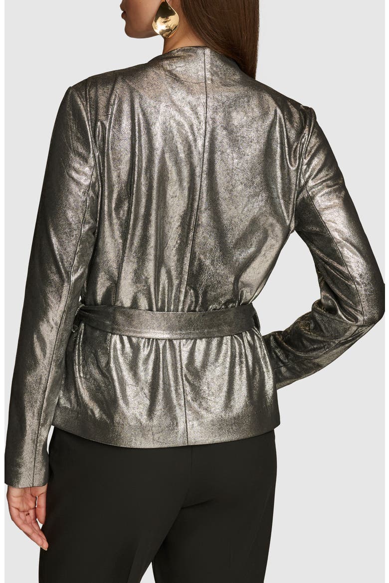 Metallic Tie Waist Blazer, Alternate, color, SILVER/ BLK