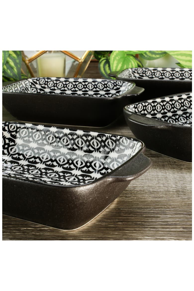 Set of 2 Bali Black Sand Geo Rectangular Baking Dishes, Alternate, color, BLACK MULTI