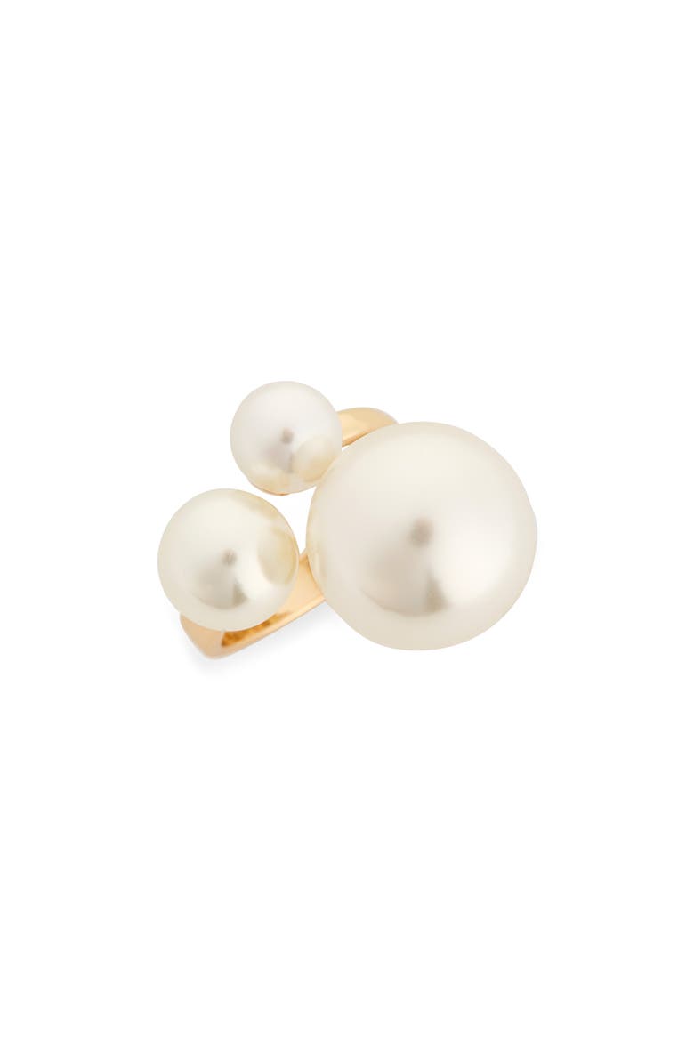 Faux Pearl Cluster Ring, Main, color, WHITE- GOLD