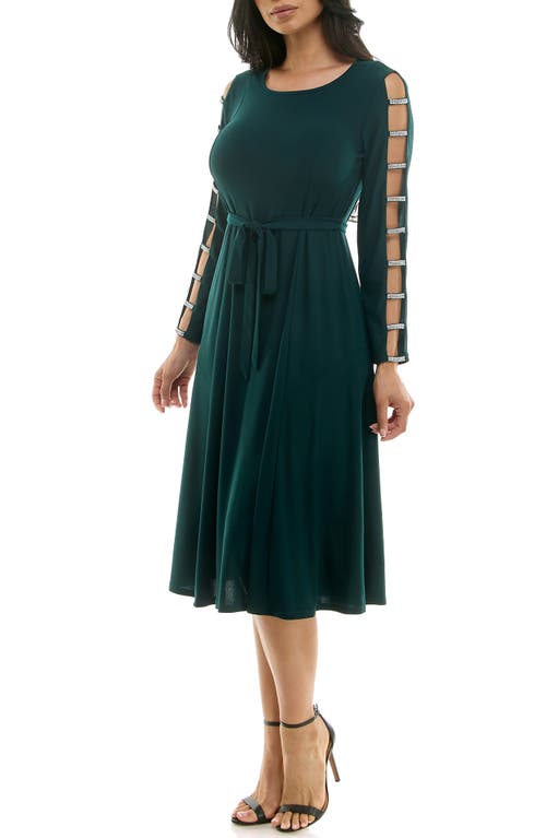 Nina Leonard Sylvia Rhinestone Long Sleeve Dress In Rich Pine