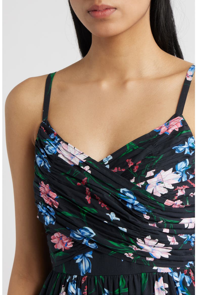 Floral Fit & Flare Midi Dress, Alternate, color, RICH BLACK