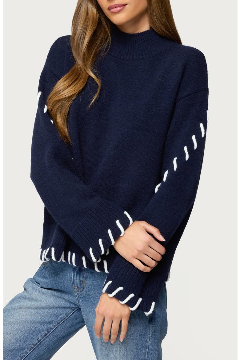 Indah Mock Neck Sweater, Alternate, color, NAVY