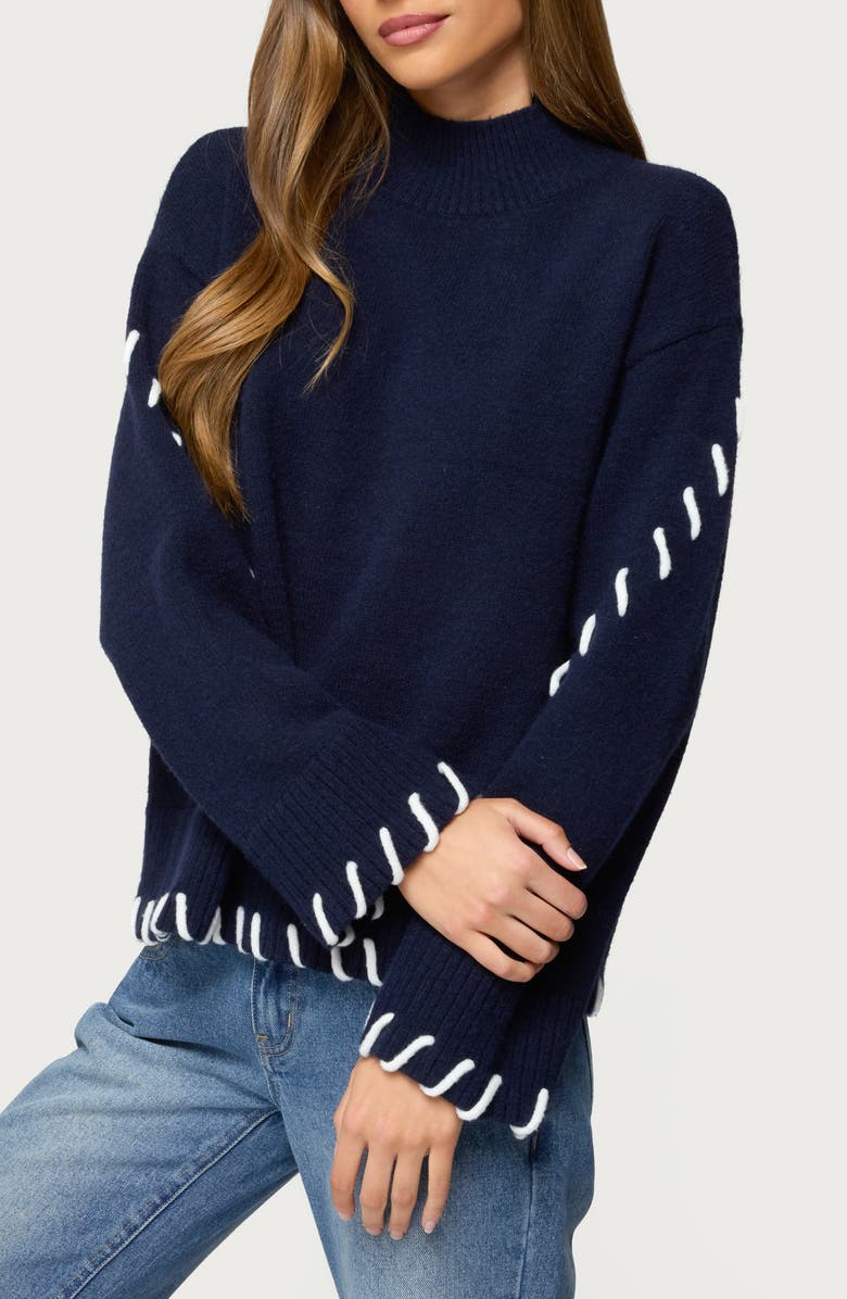 EDIKTED Indah Mock Neck Sweater, Alternate, color, Navy