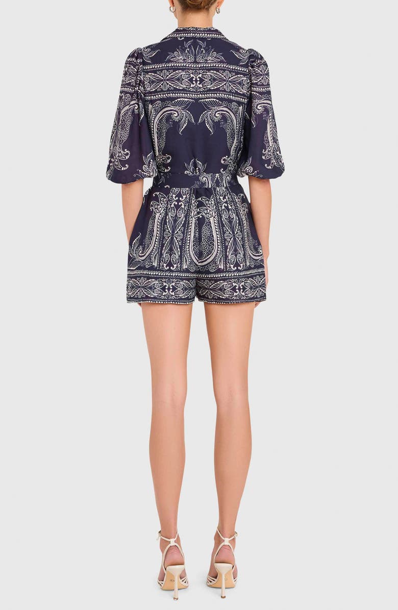 Amanda Uprichard Lucia Balloon Sleeve Romper, Alternate, color, Navy