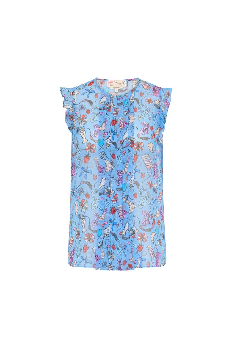 Printed Silk Top With Pleating, Main, color, Bleu/Multicolour