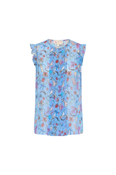 Printed Silk Top With Pleating