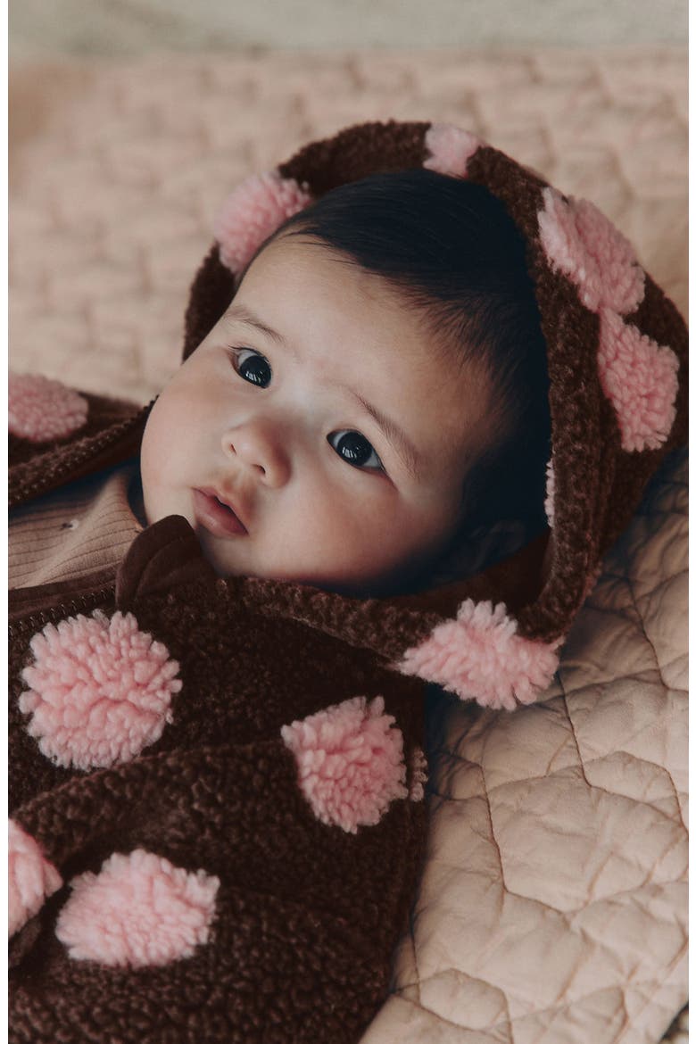 Polka Dot Borg Fleece Hooded Jacket, Alternate, color, BROWN