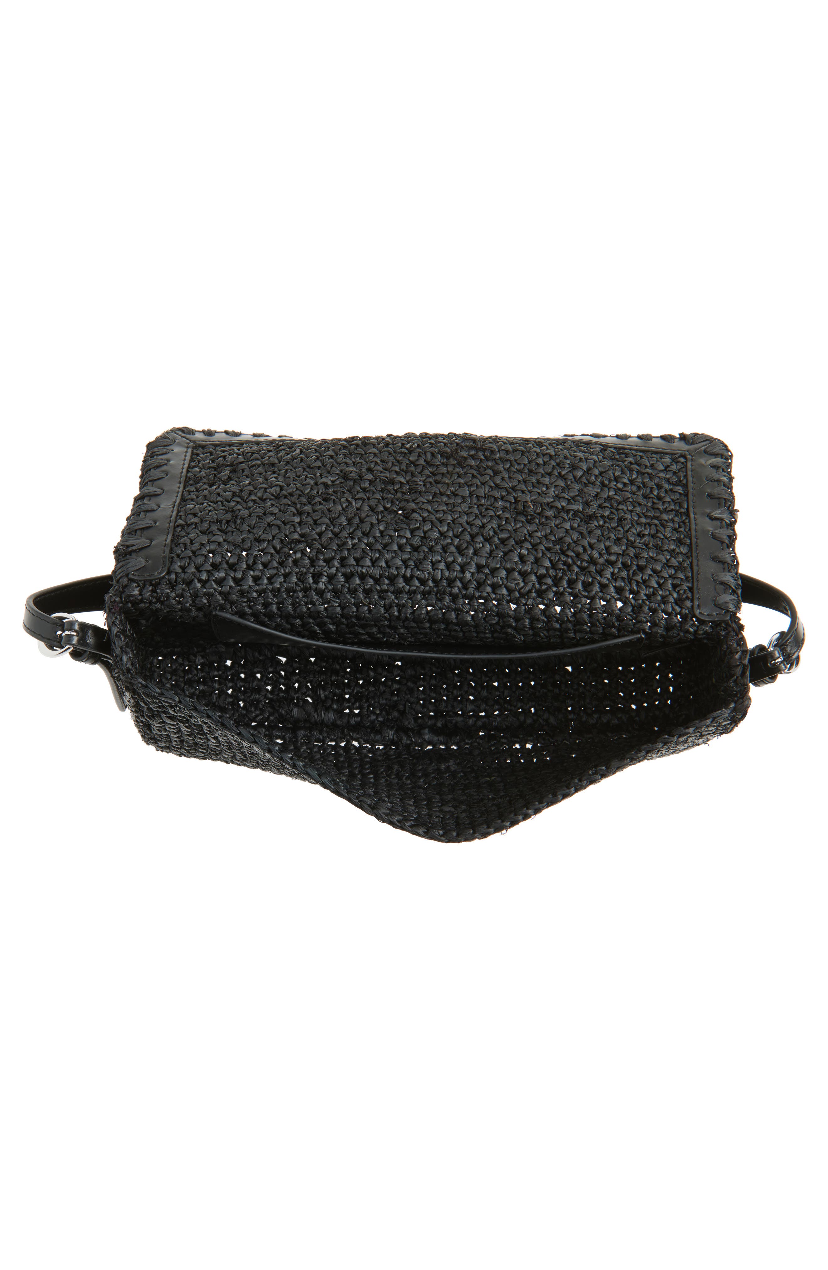 STAUD Harlow Raffia Shoulder Bag, Alternate, color, Black