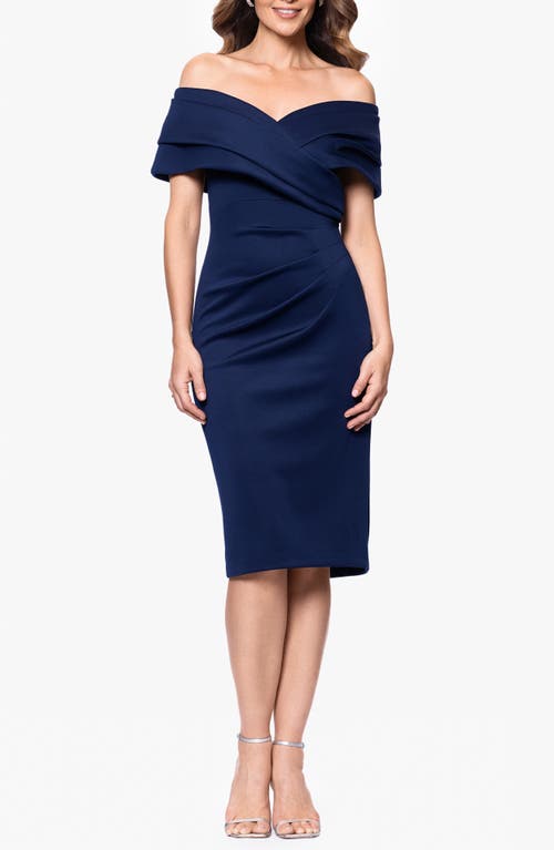 BETSY & ADAM BETSY & ADAM OFF THE SHOULDER SCUBA KNIT COCKTAIL DRESS 