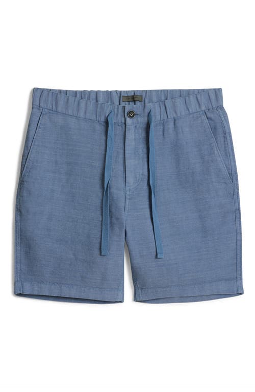 John Varvatos Benson Linen Blend Drawstring Shorts In Dutch Blue