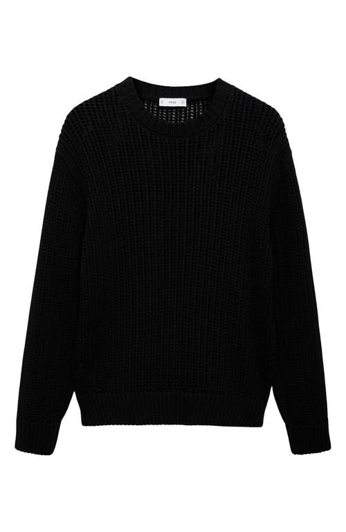Mango Oversize Openwork Cotton Crewneck Sweater In Black