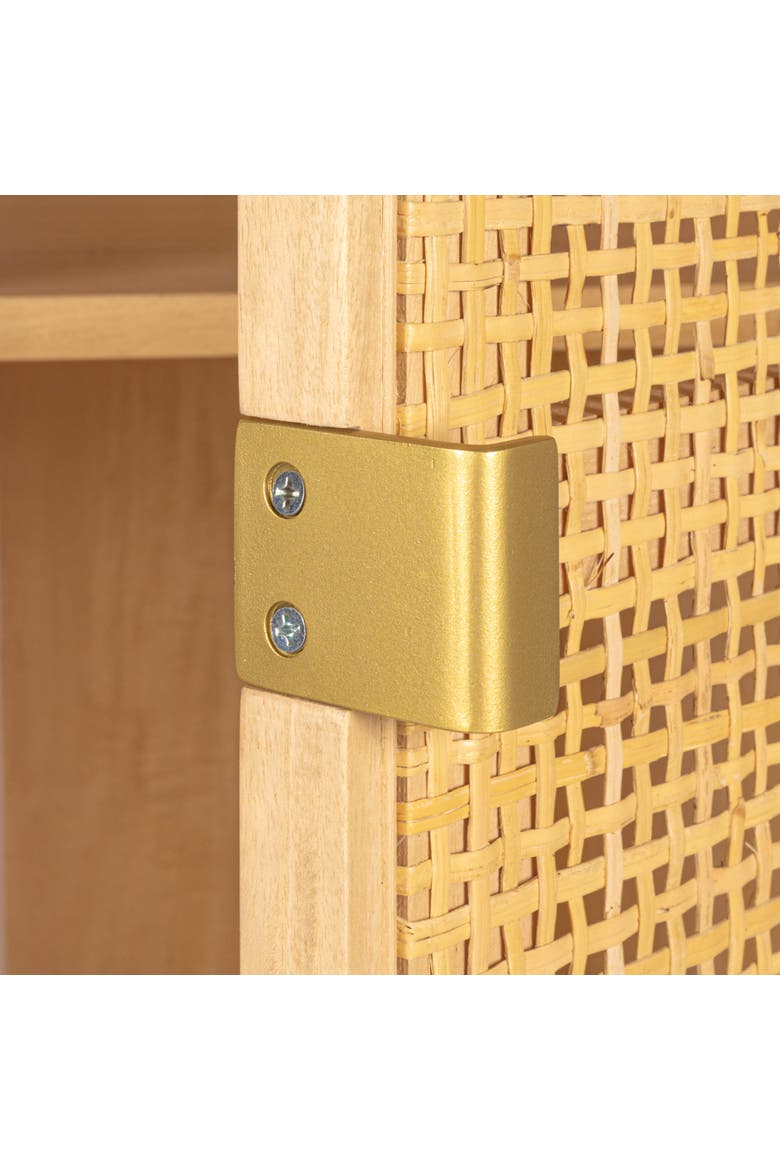 Woven Cane And Wood Cabinet With Doors And Drawers, Natural, Alternate, color, Natural