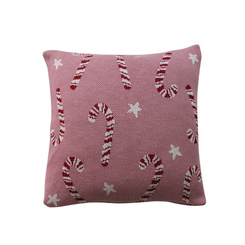 Candy Cane Knit Cotton Pillow