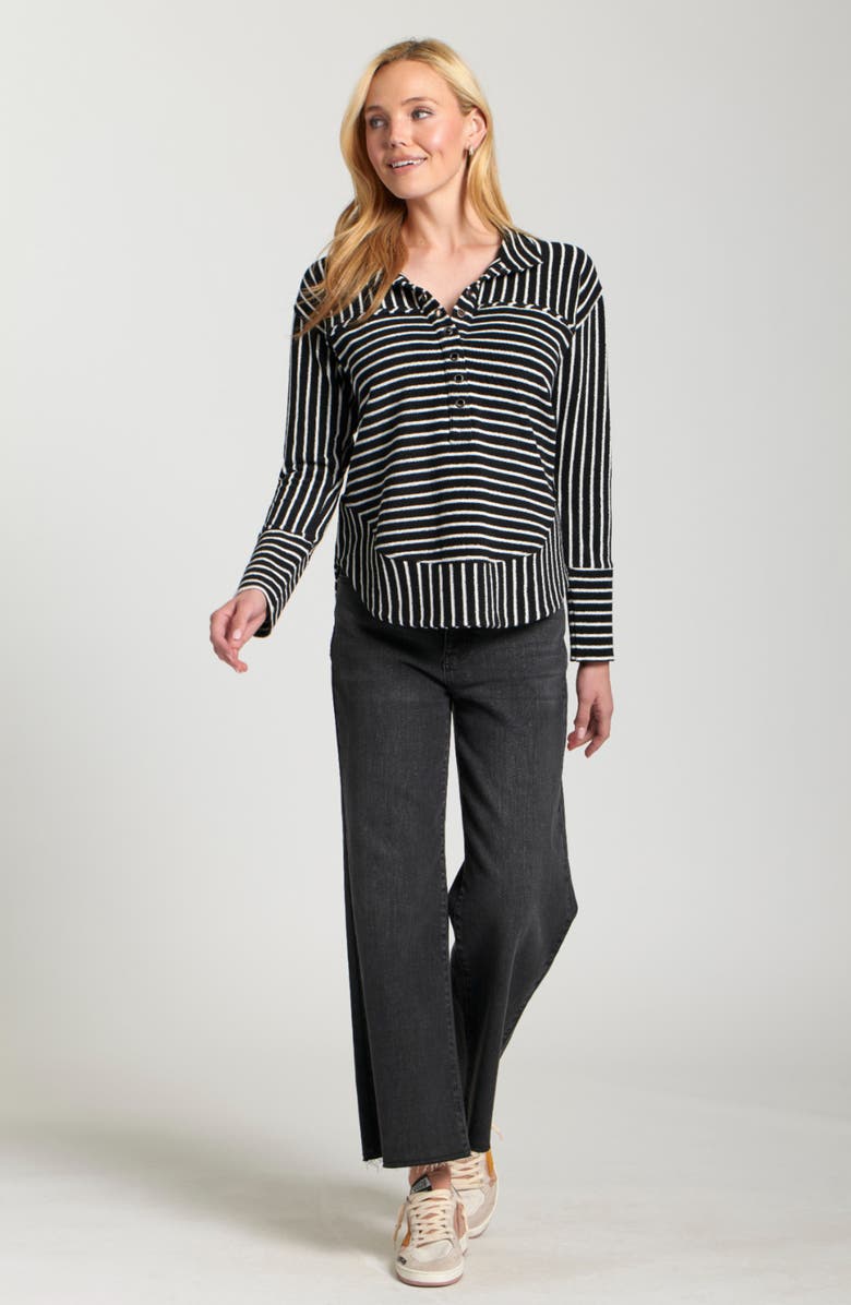 APNY Faux Leather Henley Top, Alternate, color, Black/Off White