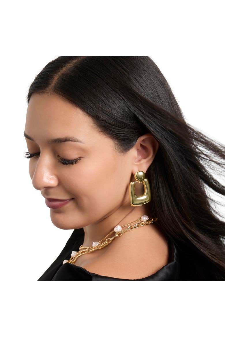 Square Drop Earrings, Alternate, color, Gold