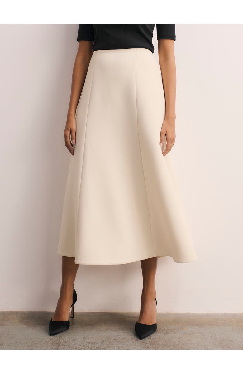 The Fold Ellingham High Waisted A-Line Midi Skirt, Main, color, Neutral