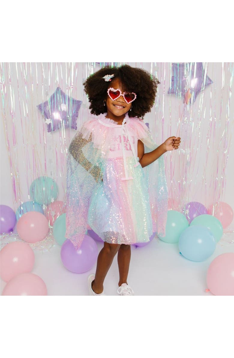 Sweet Wink Birthday Girl Patch Rainbow Ombre Sequin Short Sleeve Tutu Dress, Alternate, color, 