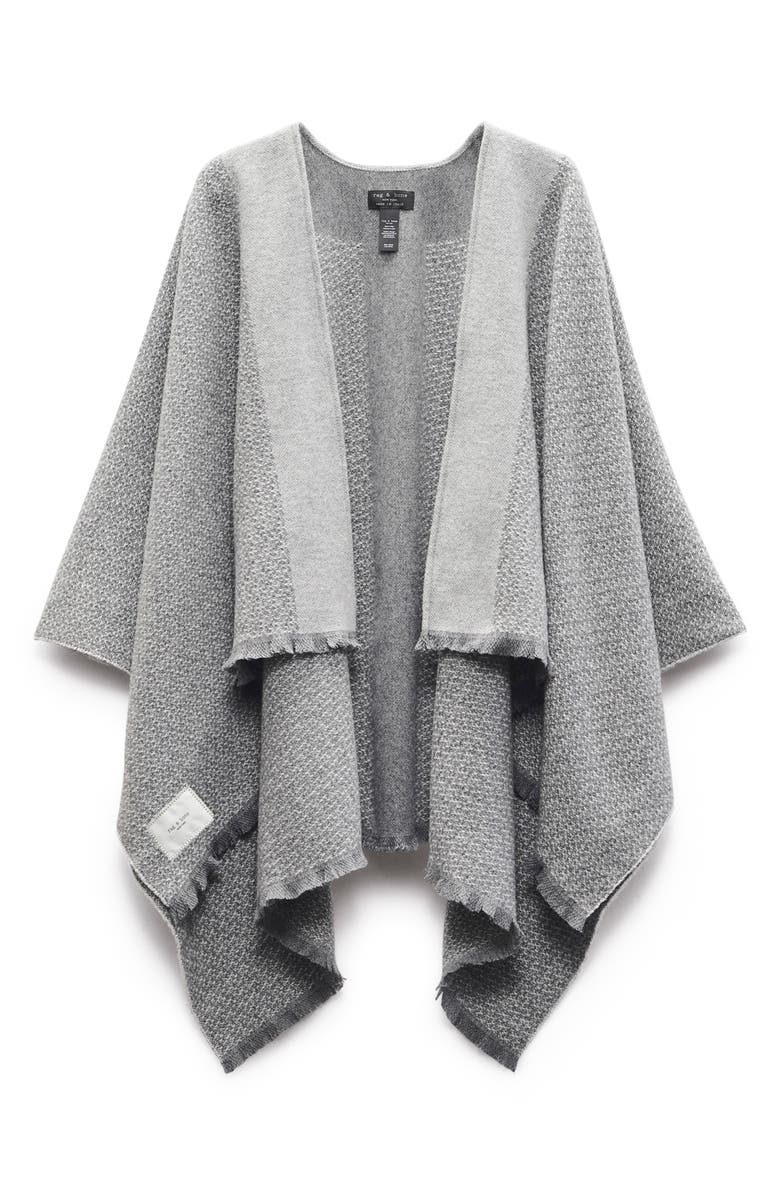 rag & bone Joni Wool Tweed Reversible Poncho Wrap, Main, color, Grey