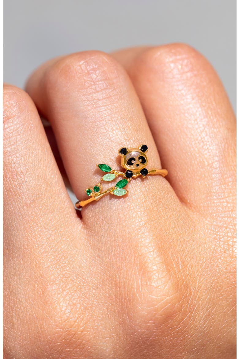 Lucky Panda Adjustable Ring, Alternate, color, GOLD/ GREEN