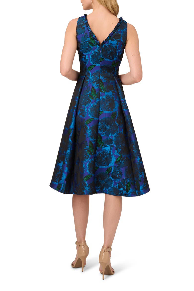 Floral Jacquard High-Low Fit & Flare Dress, Alternate, color, BLUE MULTI