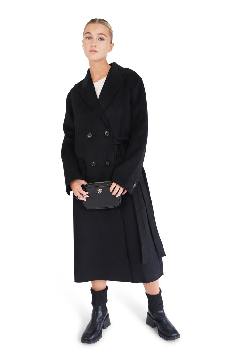 Right There Side Tie Wool Blend Coat, Alternate, color, BLACK