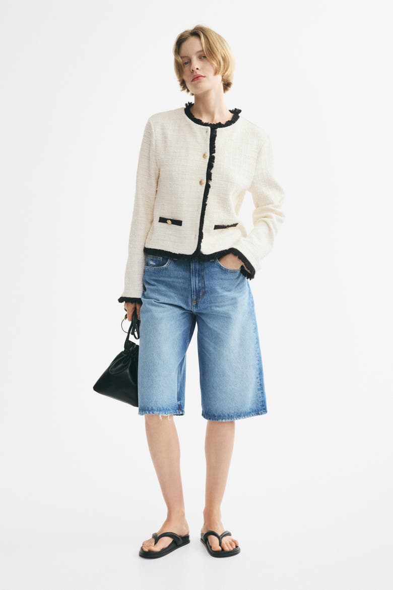 Bouclé-knit Jacket With Fringe, Alternate, color, Cream