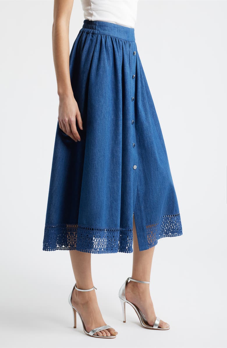 Elie Tahari The Laylee Denim Skirt, Alternate, color, Dark Denim