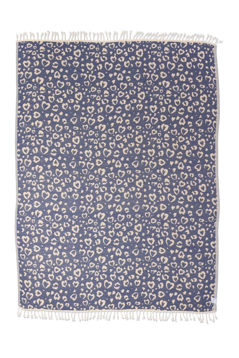 Leopard Heart Organic Cotton Medium Weight Throw Blanket, Main, color, Navy