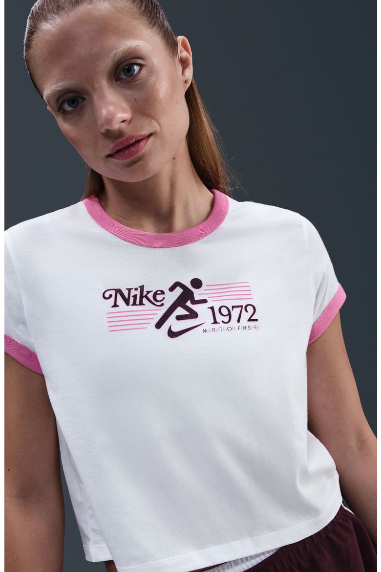 Sportswear Crop 1972 Marathon Ringer T-Shirt, Alternate, color, WHITE/ PLAYFUL PINK