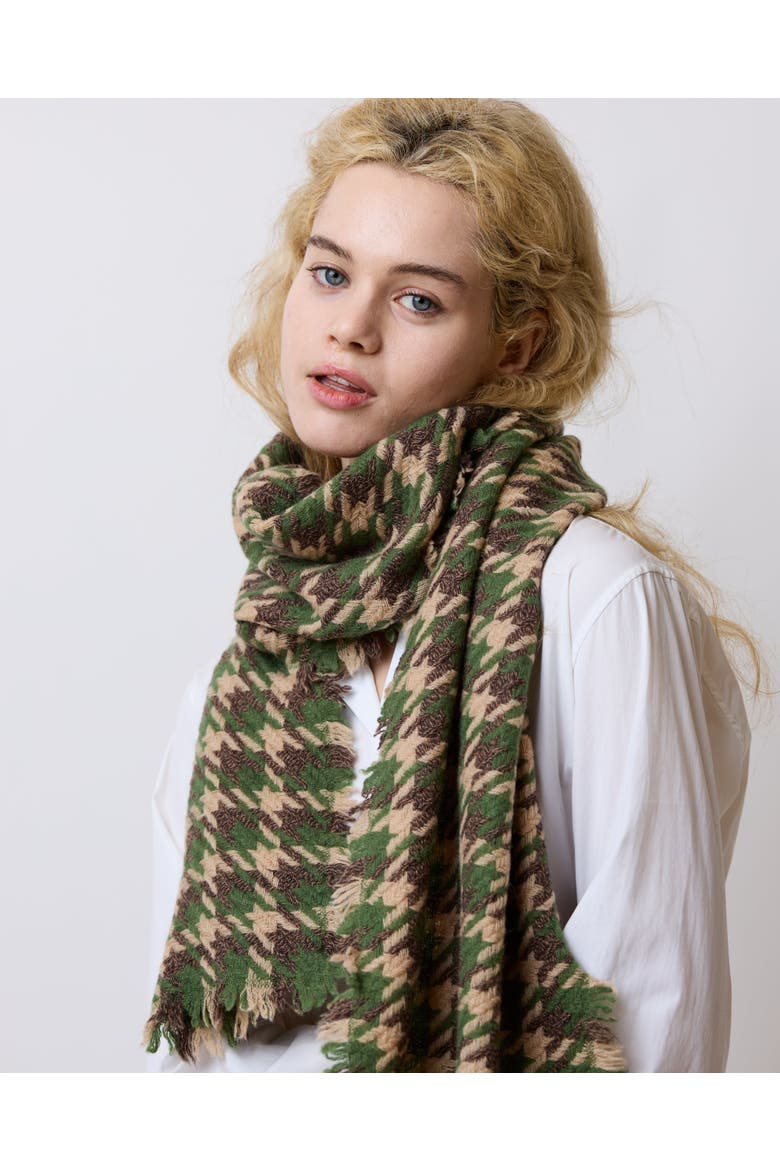 "Houndstooth" Cashmere Scarf, Alternate, color, Matcha & Coffee