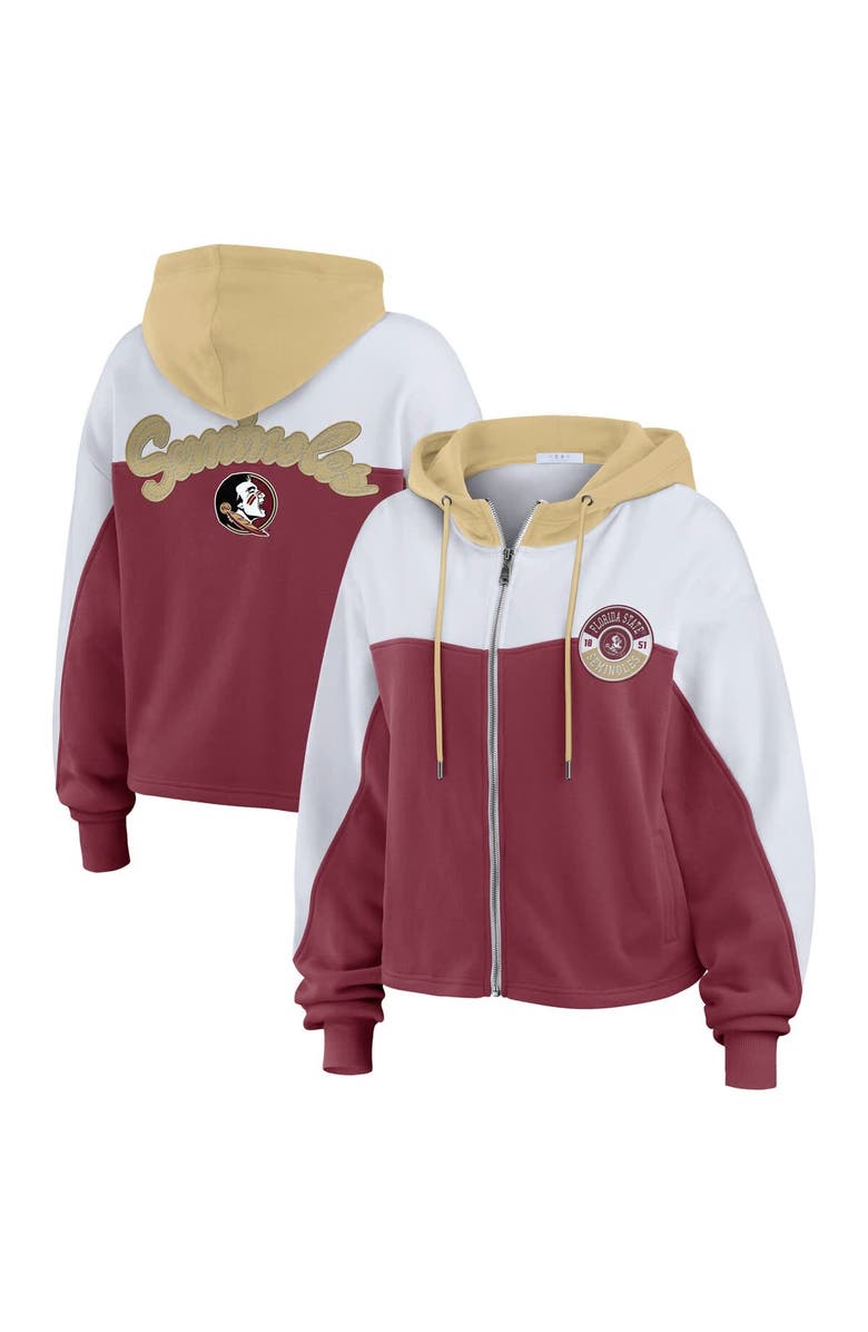 WEAR by Erin Andrews Women's WEAR by Erin Andrews Garnet Florida State Seminoles Color-Block Full-Zip Hoodie, Main, color, 