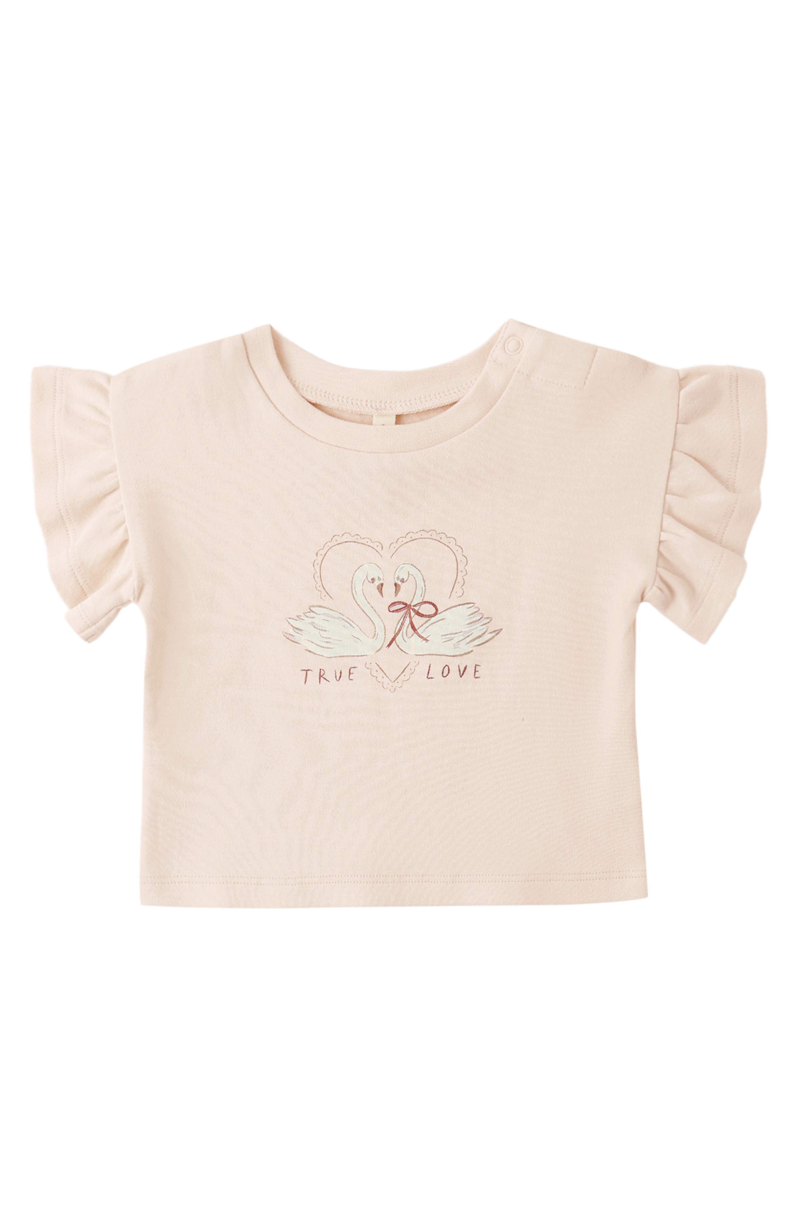 Swans Flutter Sleeve Organic Cotton Graphic T-Shirt