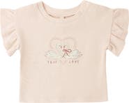 QUINCY MAE Swans Flutter Sleeve Organic Cotton Graphic T-Shirt
