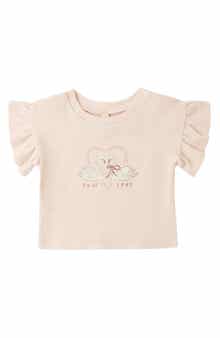 Swans Flutter Sleeve Organic Cotton Graphic T-Shirt