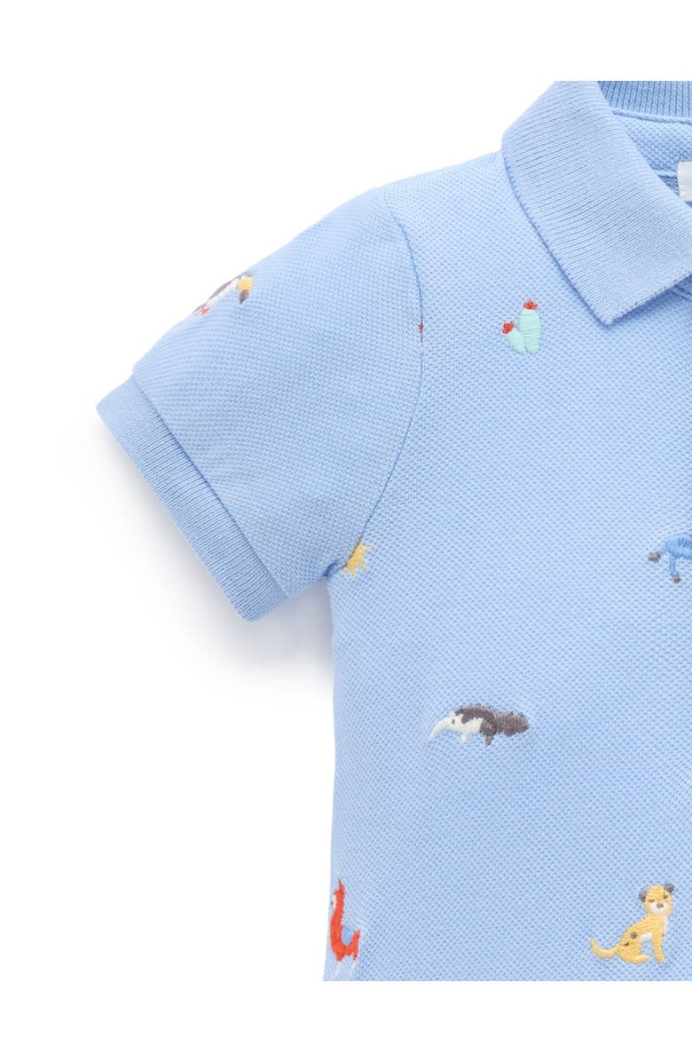 Purebaby Embroidered Polo Romper, Alternate, color, Animal Fiesta Broderie